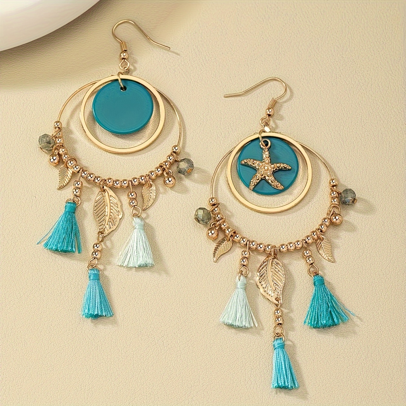 Boho Beach Party Earrings Starfish Shell Dangle
